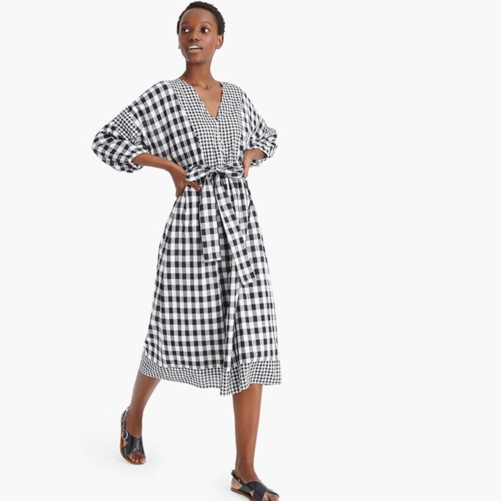 J Crew Tie Waist Button Front Gingham Dress